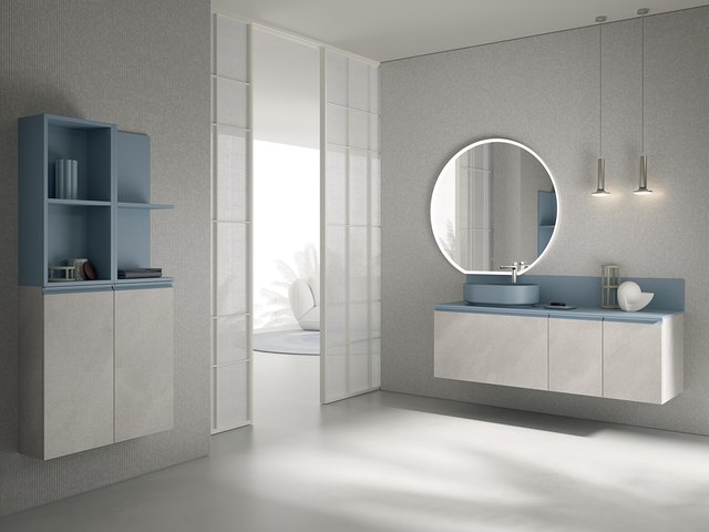 Composizione bagno sospesa bianca e azzurra
