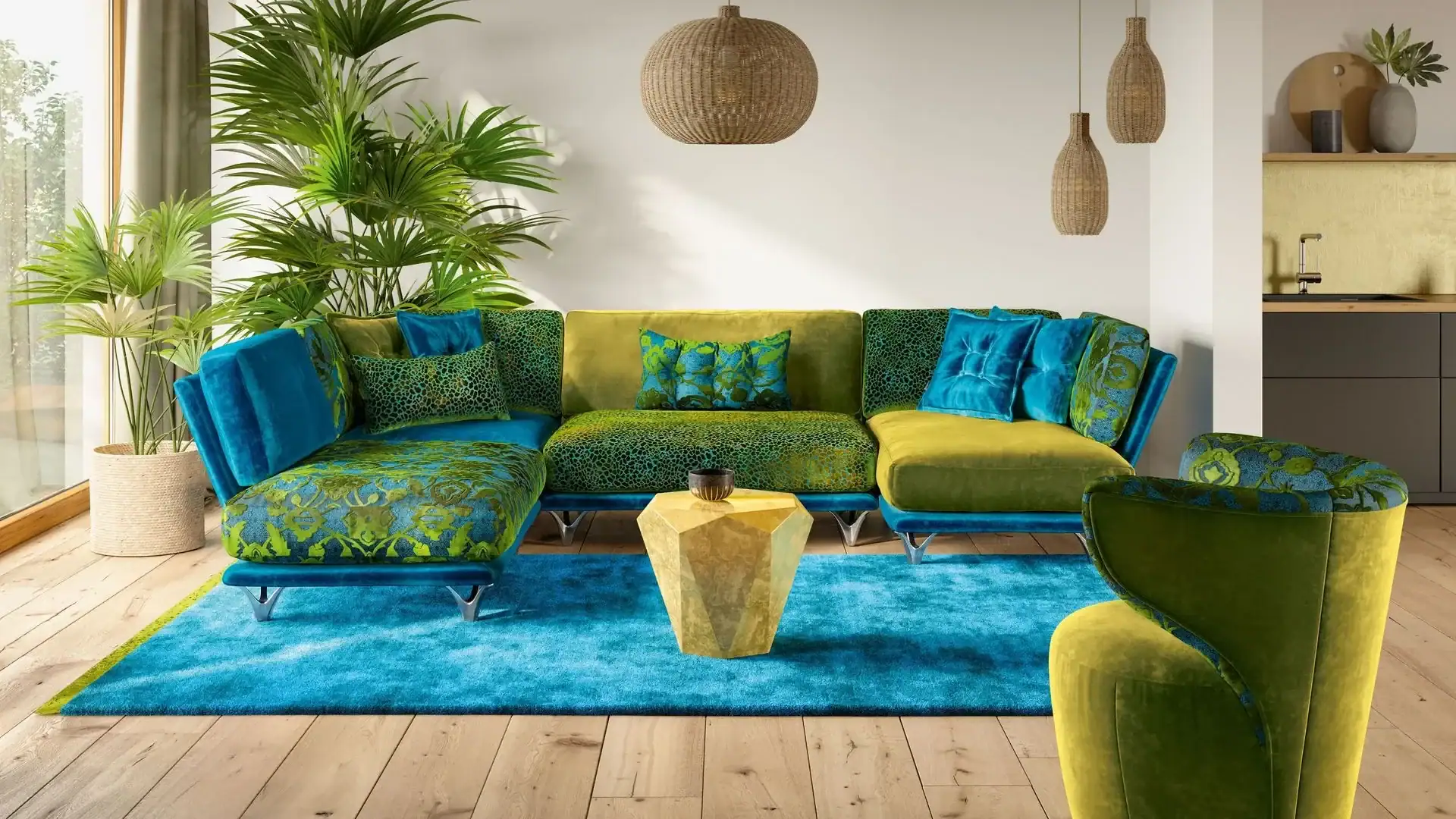 Divano e poltrone di design in un ambiente colorato