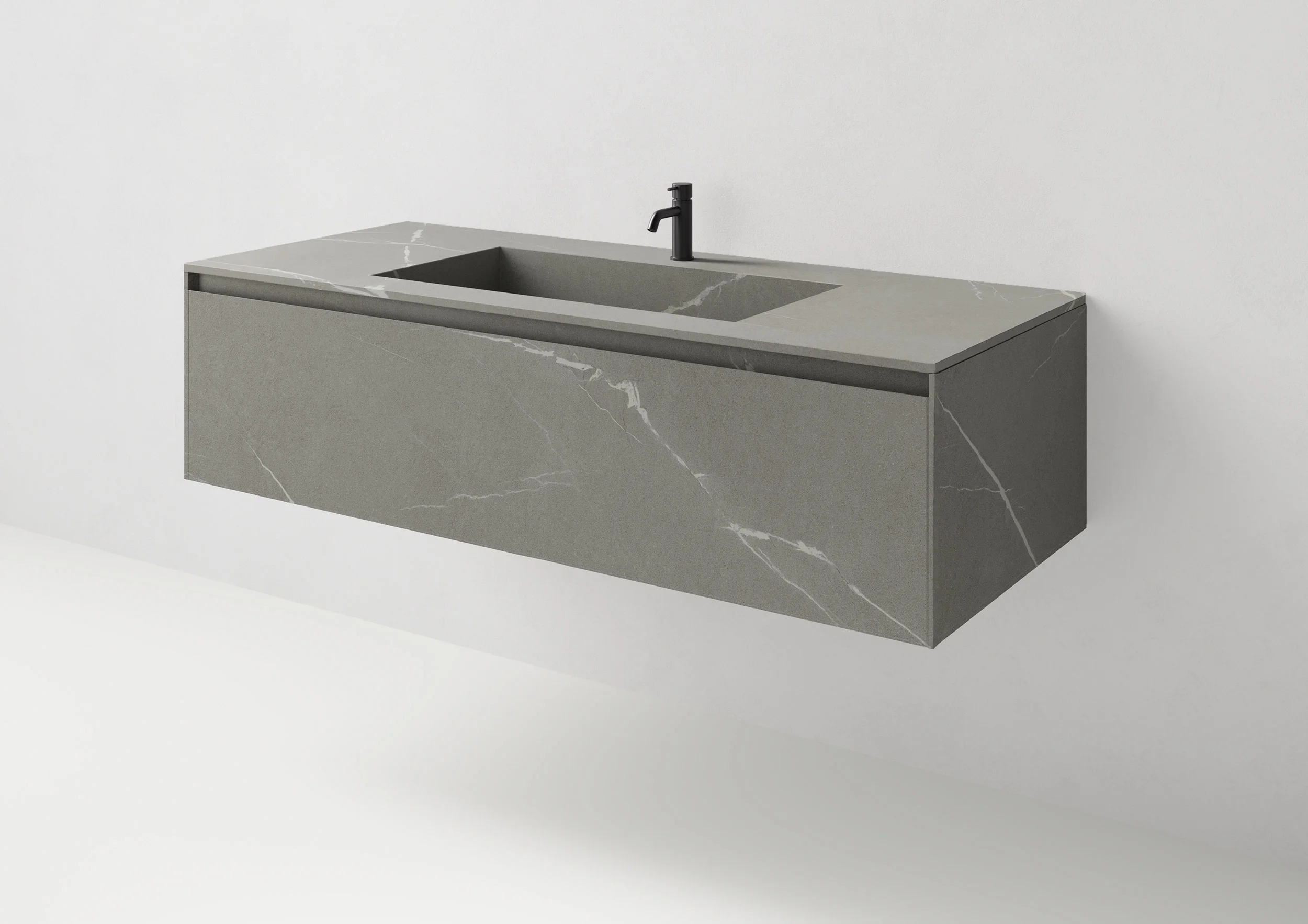 Mobile bagno sospeso rivestito in gres con lavabo integrato